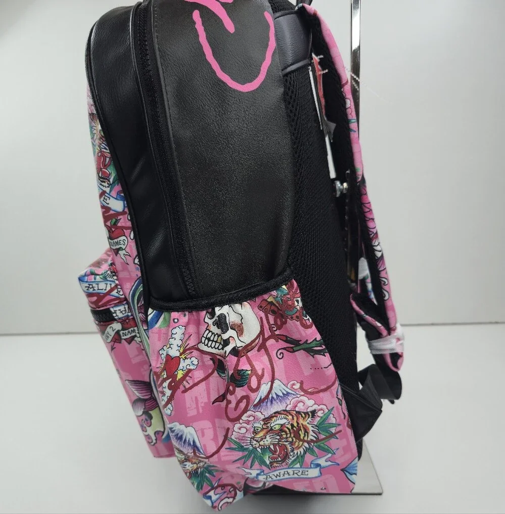 Ed Hardy Love Kills Slowly Tattoo Print Lap Top Backpack Pink Black Skull NWT
